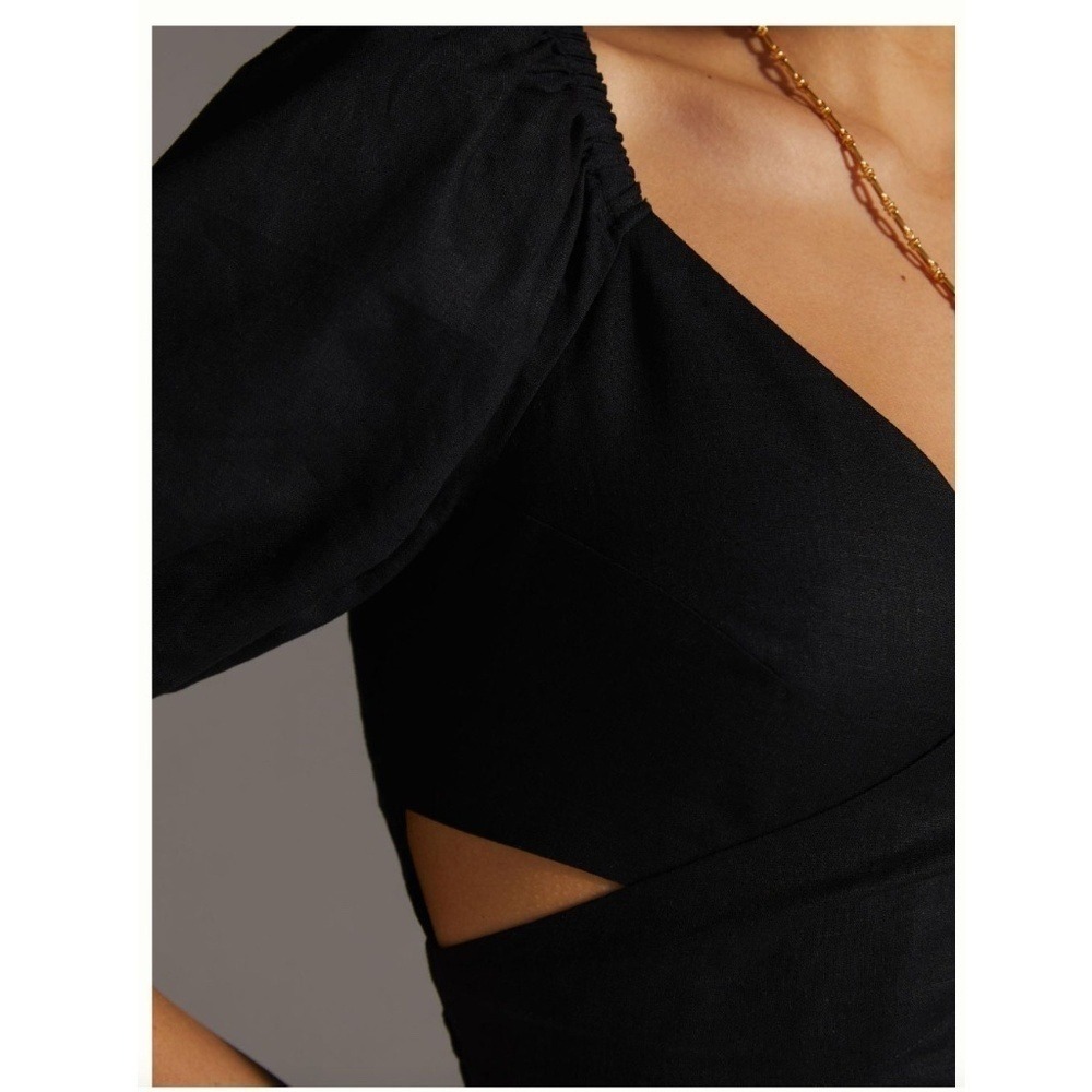 NWT Anthropologie‎ Black Crop Top Puff Sleeve Blouse Criss Cross Open Back Party - Picture 12 of 14